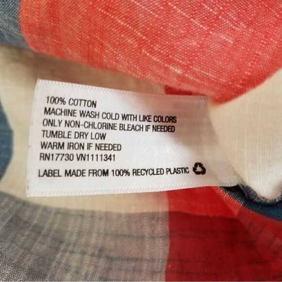 MERONA RED WHITE BLUE PLAID HALF BUTTON UP LONG SLEEVE SHIRT TUNIC TOP SIZE S - Picture 5 of 12